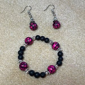 22023 Pink Howlite/Lava  Bracelet/Earrings Set